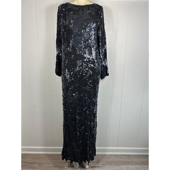 Vintage 100% silk sequin women’s Sheath Gown Dress. No brand. Size M/L - Picture 1 of 9